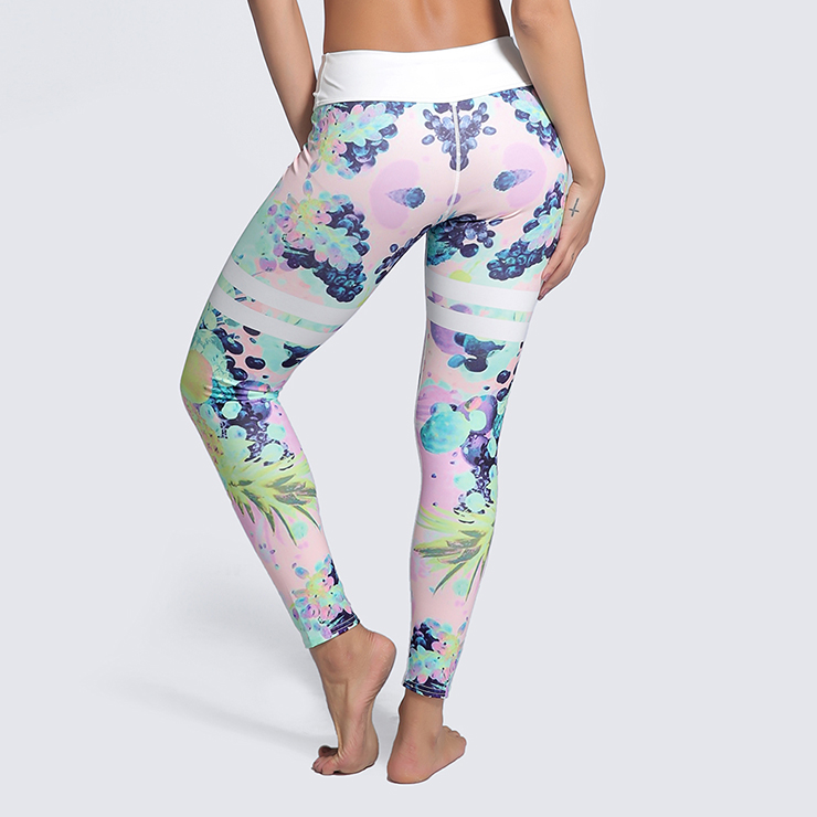 Classical Fruit Print Yoga Workout Pants, High Waist Tight Yoga Pants, Fashion Printed Fitness Pants, Casual Stretchy Sport Leggings, Women