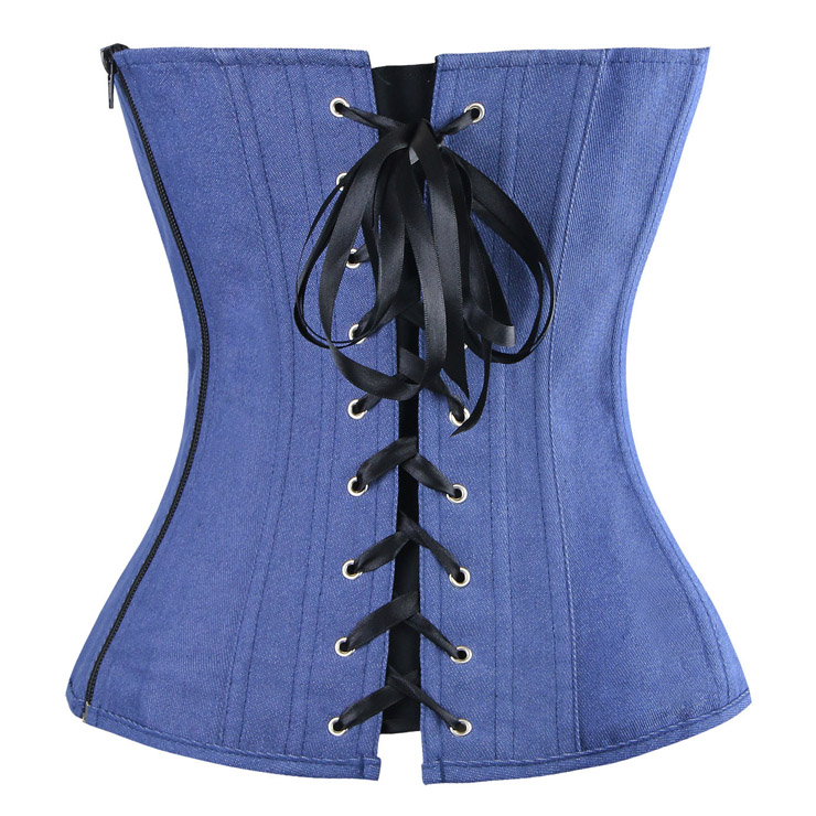 Fashion Navy Style Blue Denim Strapless Overbust Corset N11191