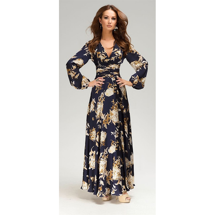 long sleeve floral formal dress