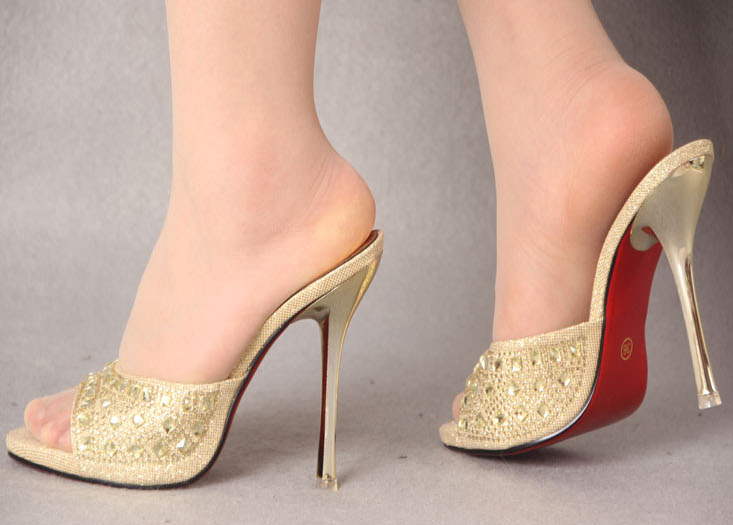 Glitter Rhinestone Highheeled Mules SWH11079