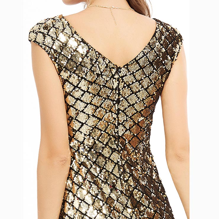 Gold Sequin Scoop Neck Sheath Evening Dress main image 1