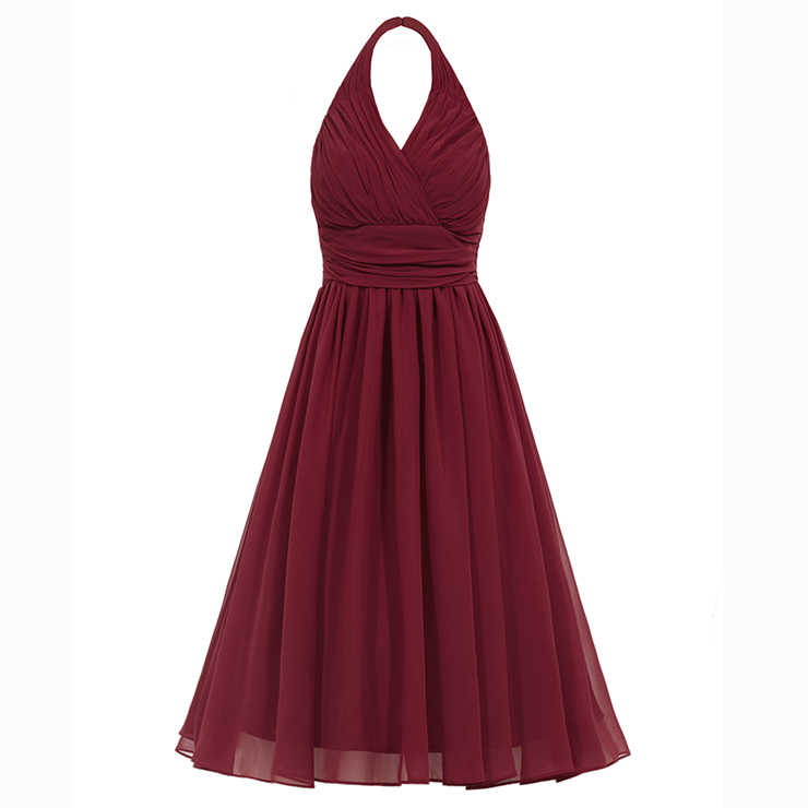 Women's Halter Draped Ruched KneeLength Chiffon Prom Bridesmaid Party