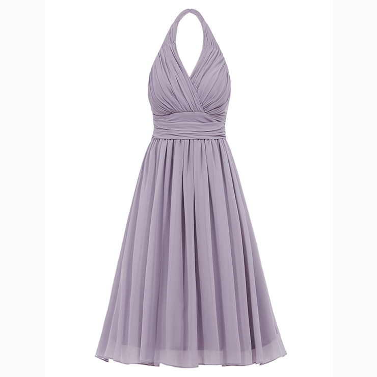 Knee-length Short Chiffon Dress with Halter Neck Grape