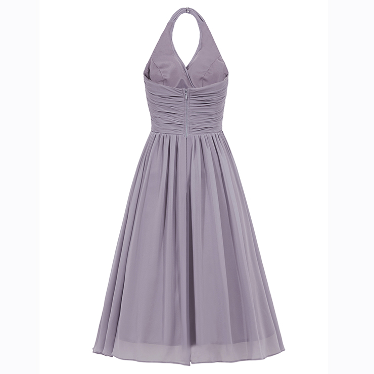 Knee-length Short Chiffon Dress with Halter Neck Rust Plus Size