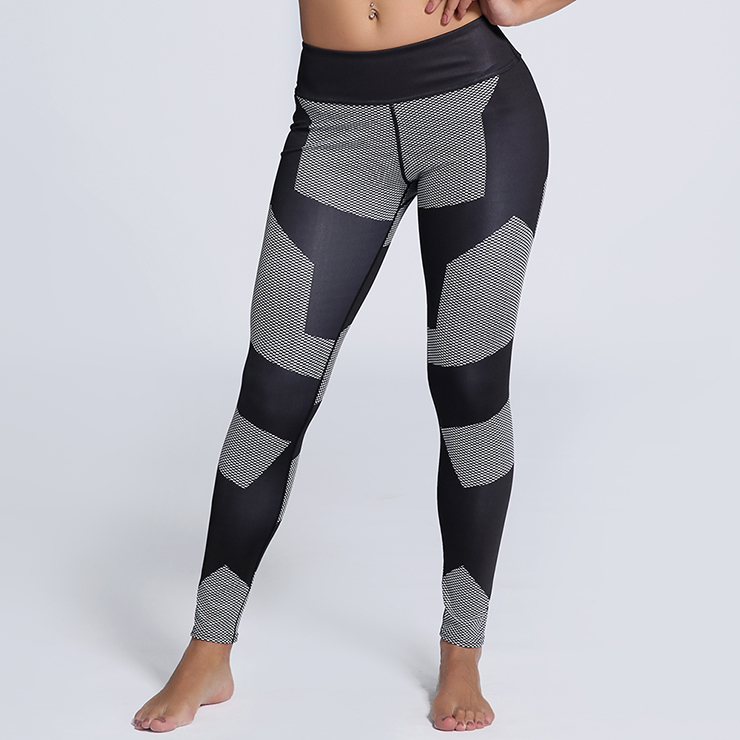 Classical Color Block Print Yoga Pants, High Waist Tight Yoga Pants, Fashion Color Block Print Fitness Pants, Casual Stretchy Sport Leggings, Women