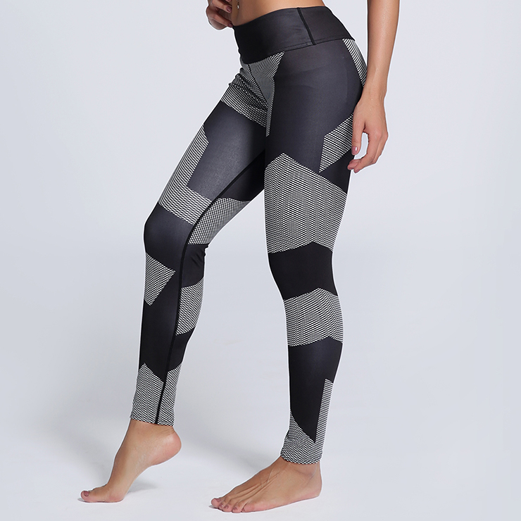 Classical Color Block Print Yoga Pants, High Waist Tight Yoga Pants, Fashion Color Block Print Fitness Pants, Casual Stretchy Sport Leggings, Women