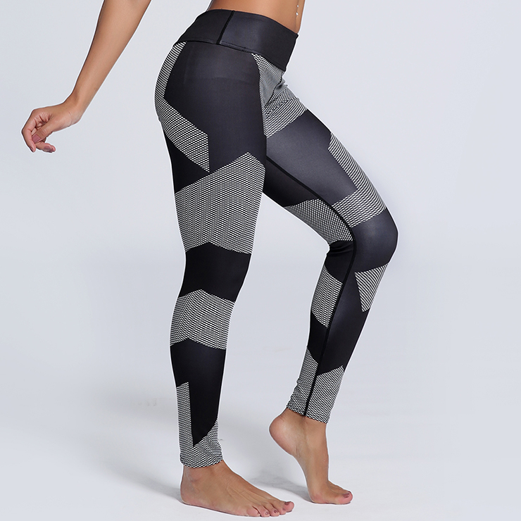 Classical Color Block Print Yoga Pants, High Waist Tight Yoga Pants, Fashion Color Block Print Fitness Pants, Casual Stretchy Sport Leggings, Women