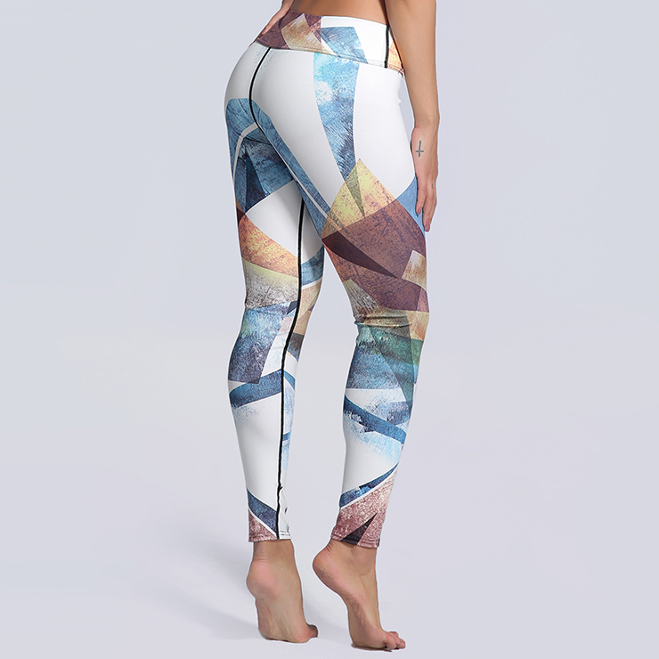 Classical Color Block Printed Yoga Pants, High Waist Tight Yoga Pants, Fashion Color Block Printed Fitness Pants, Casual Stretchy Sport Leggings, Women