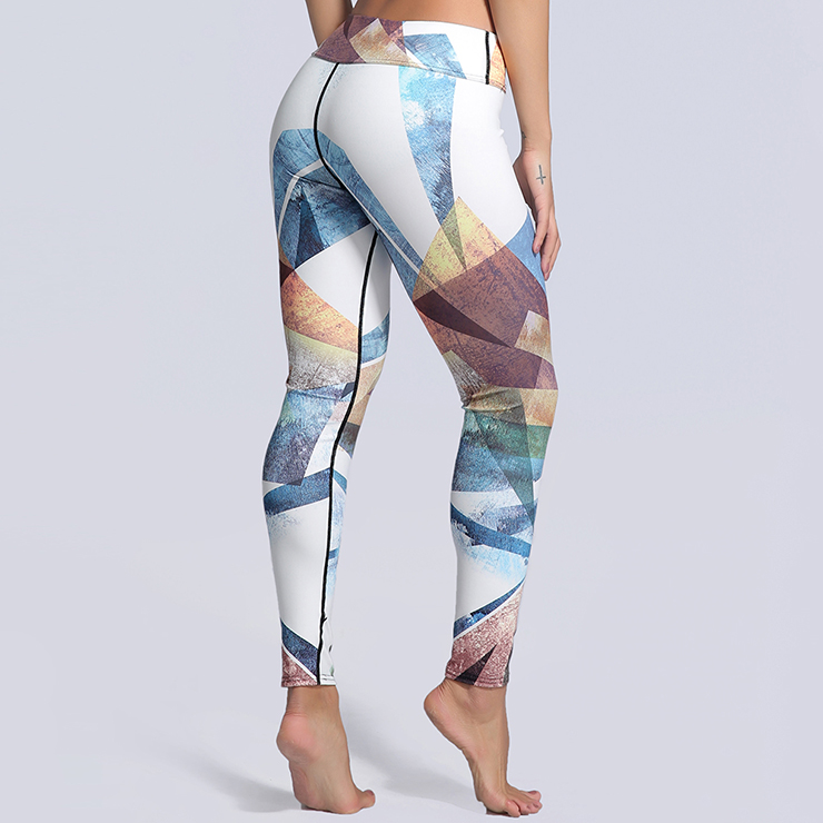 Classical Color Block Printed Yoga Pants, High Waist Tight Yoga Pants, Fashion Color Block Printed Fitness Pants, Casual Stretchy Sport Leggings, Women