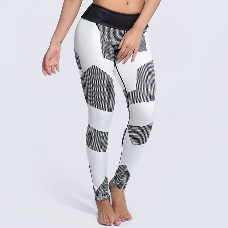 Classical Color Block Printed Yoga Pants, High Waist Tight Yoga Pants, Fashion Color Block Printed Fitness Pants, Casual Stretchy Sport Leggings, Women