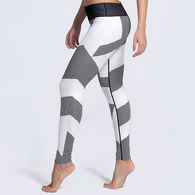 Classical Color Block Printed Yoga Pants, High Waist Tight Yoga Pants, Fashion Color Block Printed Fitness Pants, Casual Stretchy Sport Leggings, Women