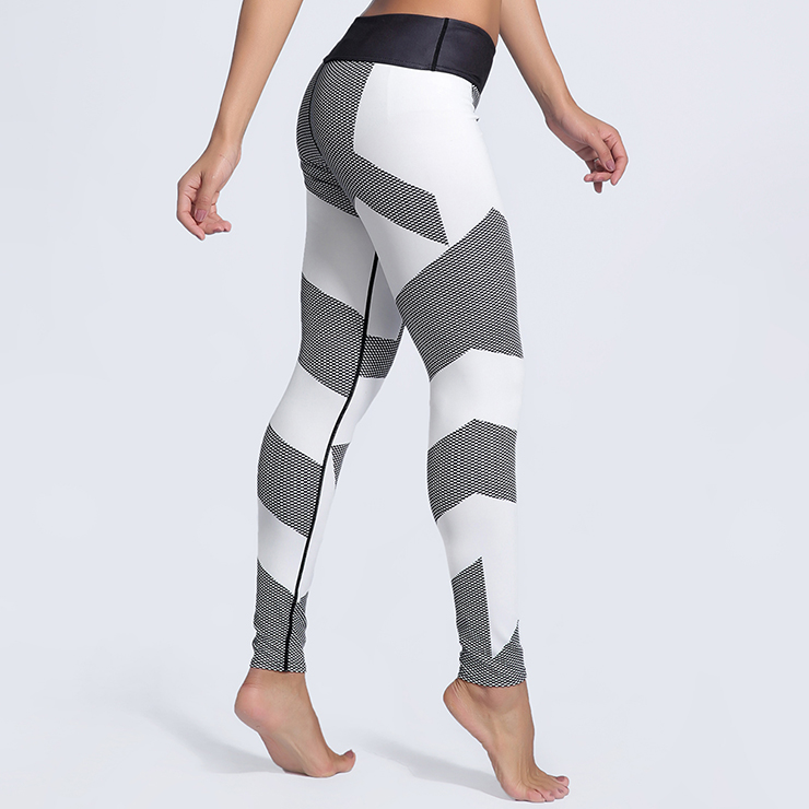 Classical Color Block Printed Yoga Pants, High Waist Tight Yoga Pants, Fashion Color Block Printed Fitness Pants, Casual Stretchy Sport Leggings, Women