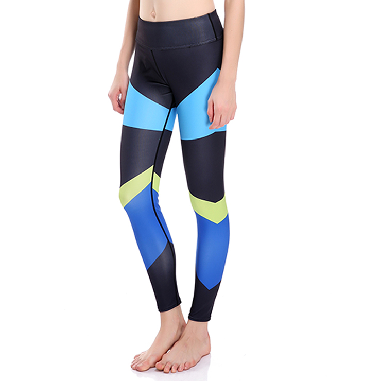 Classical Color Block Print Yoga Pants, High Waist Tight Yoga Pants, Fashion Color Block Print Fitness Pants, Casual Stretchy Sport Leggings, Women
