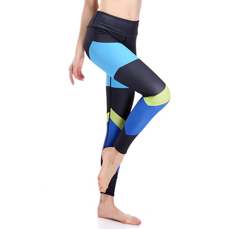 Classical Color Block Print Yoga Pants, High Waist Tight Yoga Pants, Fashion Color Block Print Fitness Pants, Casual Stretchy Sport Leggings, Women