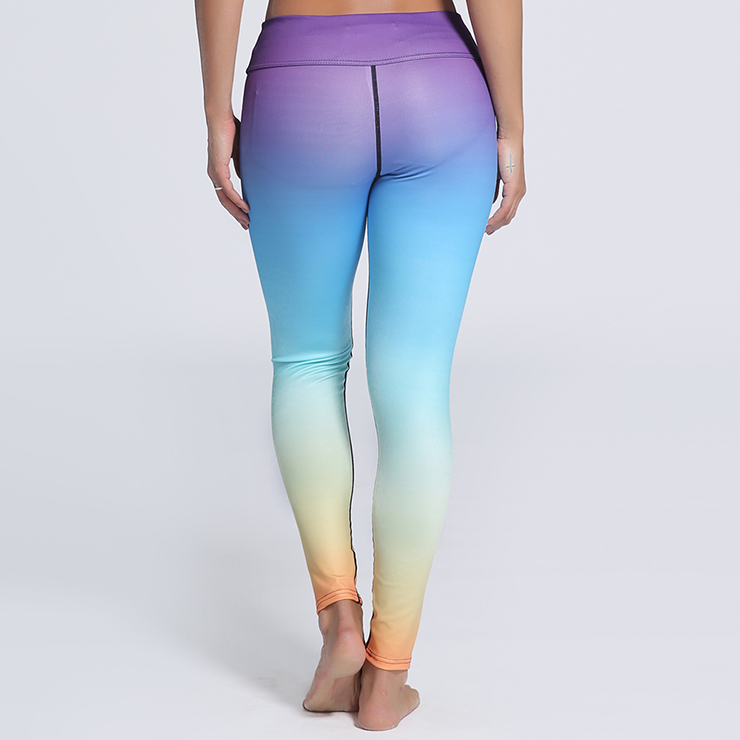 Classical Color Gradient Print Yoga Pants, High Waist Tight Yoga Pants, Fashion Color Gradient Print Fitness Pants, Casual Stretchy Sport Leggings, Women