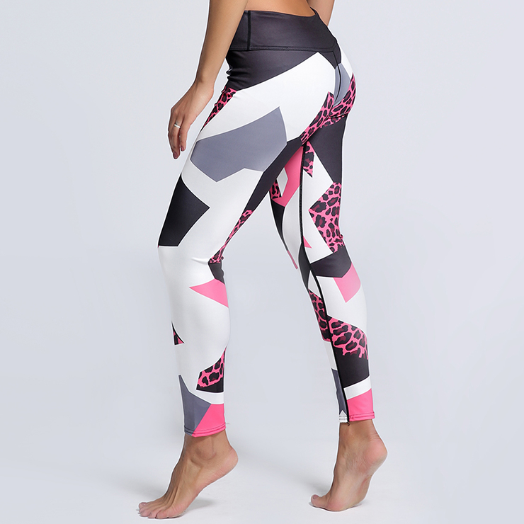 Classical Color Block Printed Yoga Pants, High Waist Tight Yoga Pants, Fashion Leopard Printed Fitness Pants, Casual Stretchy Sport Leggings, Women