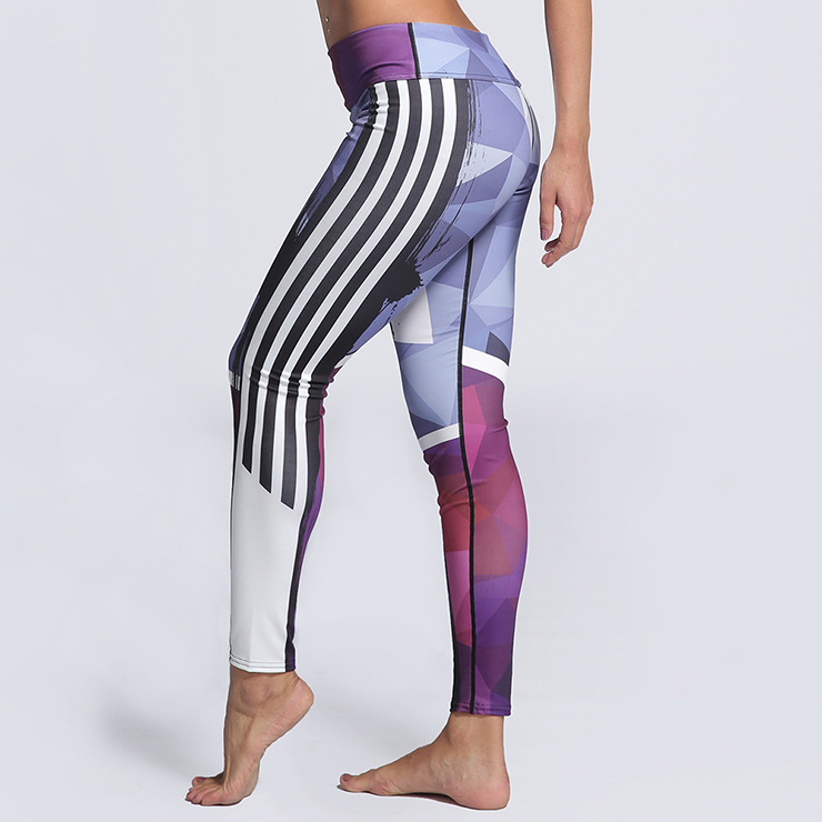 Classical Stripe Color Block Print Yoga Pants, High Waist Tight Yoga Pants, Fashion Color Block Print Fitness Pants, Casual Stretchy Sport Leggings, Women