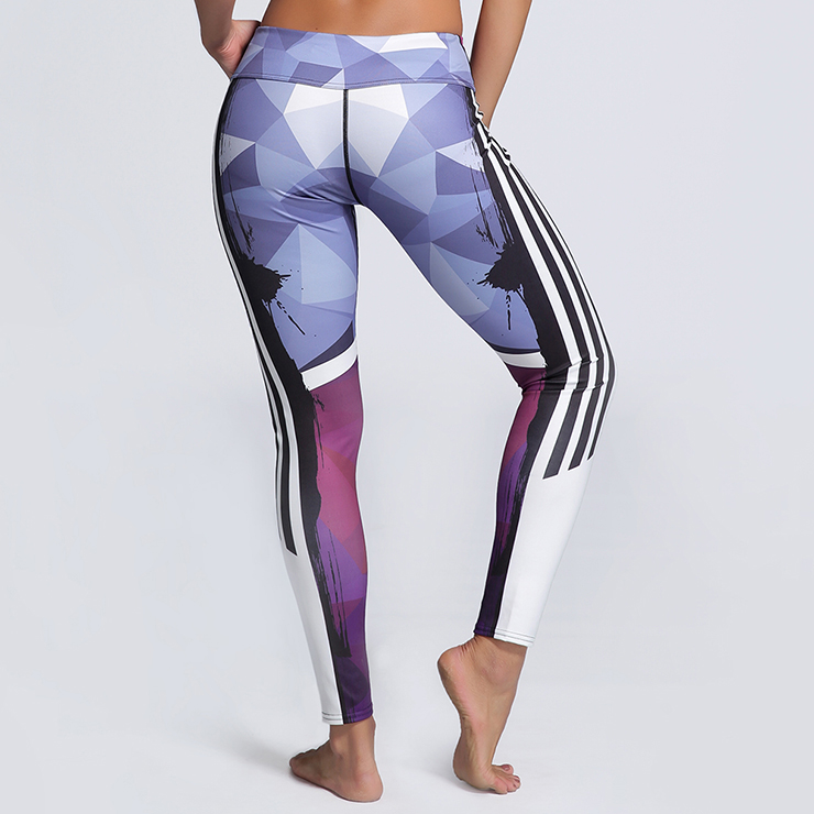 Classical Stripe Color Block Print Yoga Pants, High Waist Tight Yoga Pants, Fashion Color Block Print Fitness Pants, Casual Stretchy Sport Leggings, Women