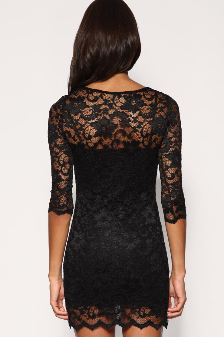 Lace Bodycon Slash Neck Dress N6572