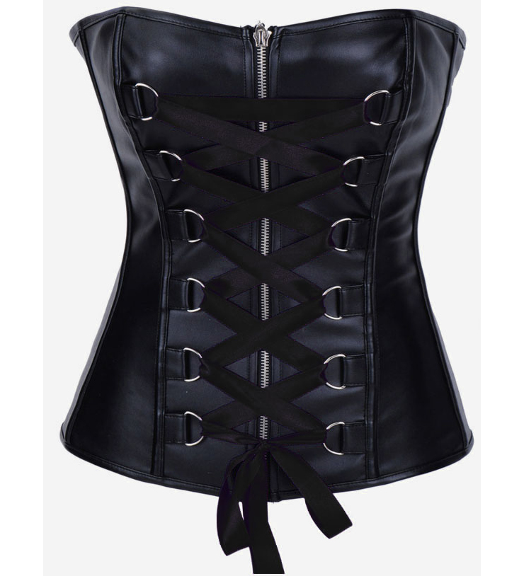 Black Lace Up Leather Corset Top N5112