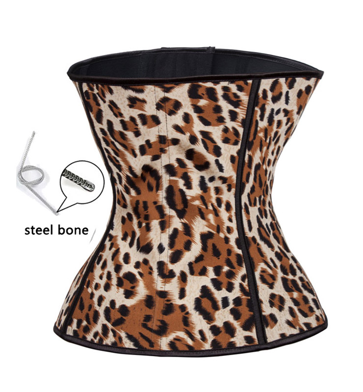 Sexy Brown Leopard Latex 9 Steel Boned Waist Training Cincher Underbust