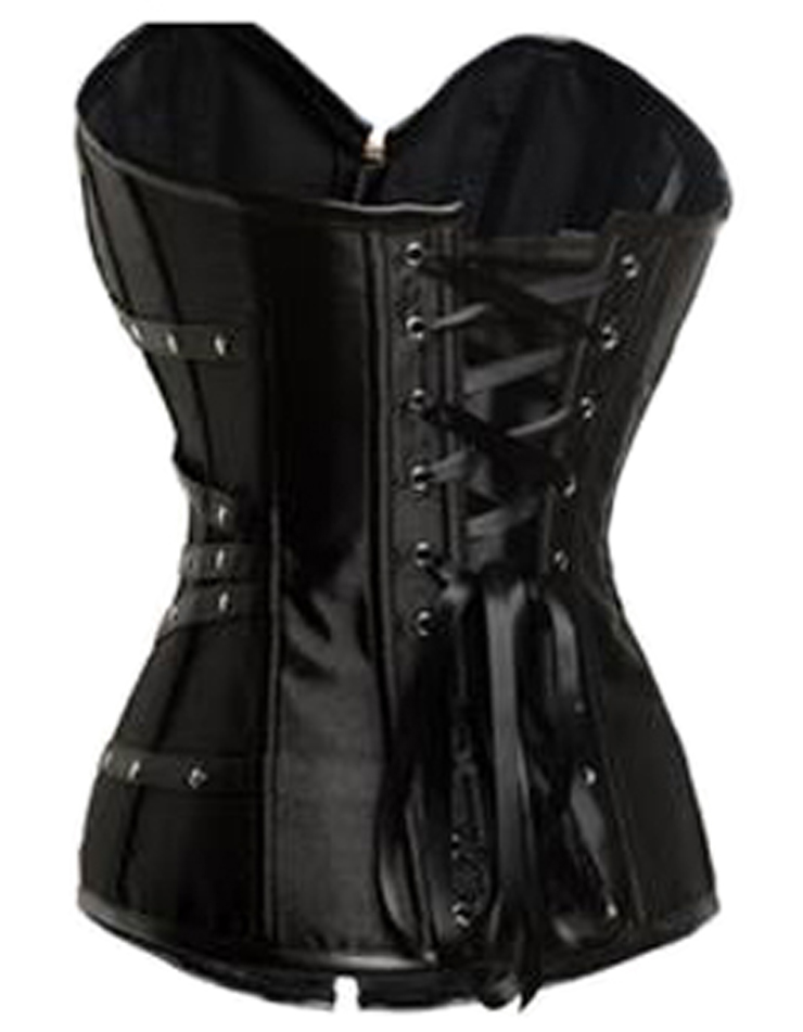 Leather and Satin Buckleup Zipper Corset N9169