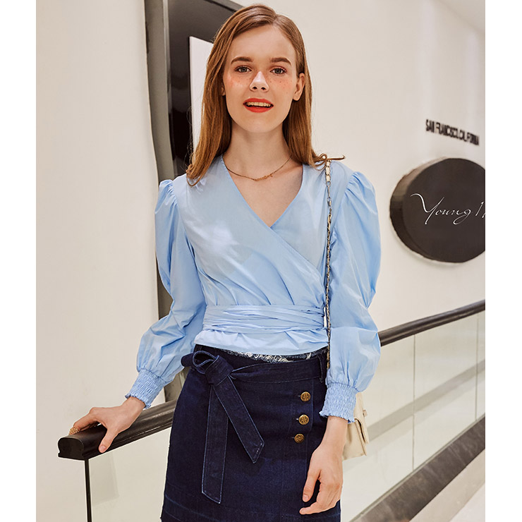 light blue ruffle shirt
