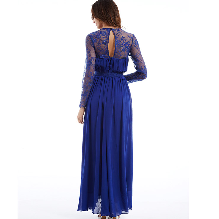 Women's Long Sleeve Deep V Neck Draped Slit ALine Maxi Prom Evening