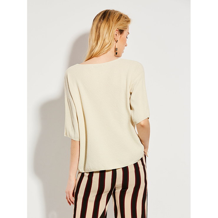 Women's Round Neck Half Sleeve Loose Casual Plain Blouse N14932
