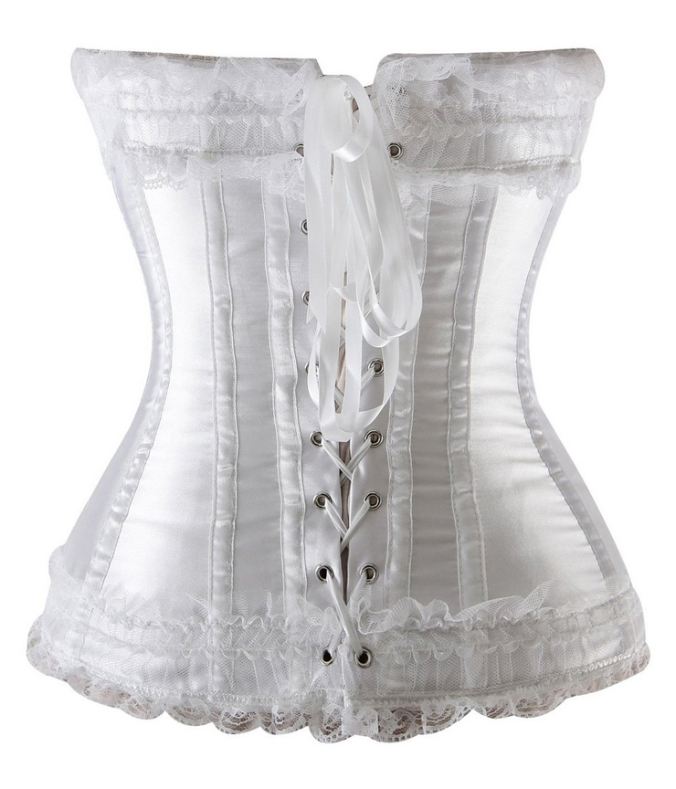 Noble White Satin Lace Bows Trim Overbust Corset N10315