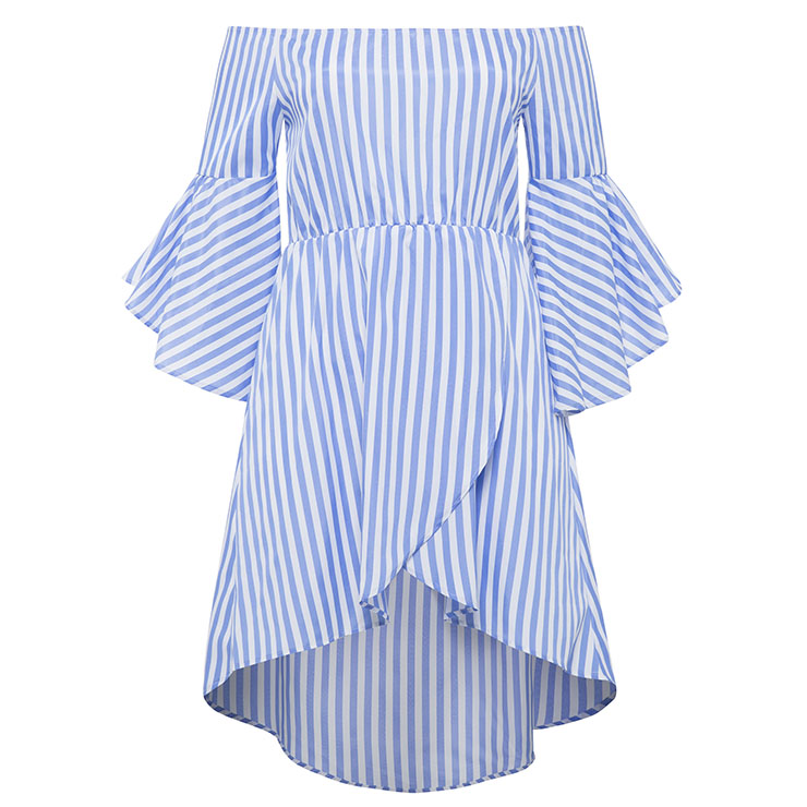plus size blue and white striped dress