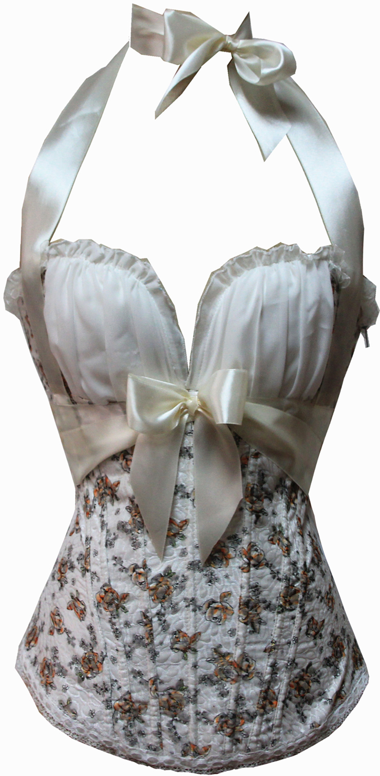 floral woven jacquard ruched bust split hem corset