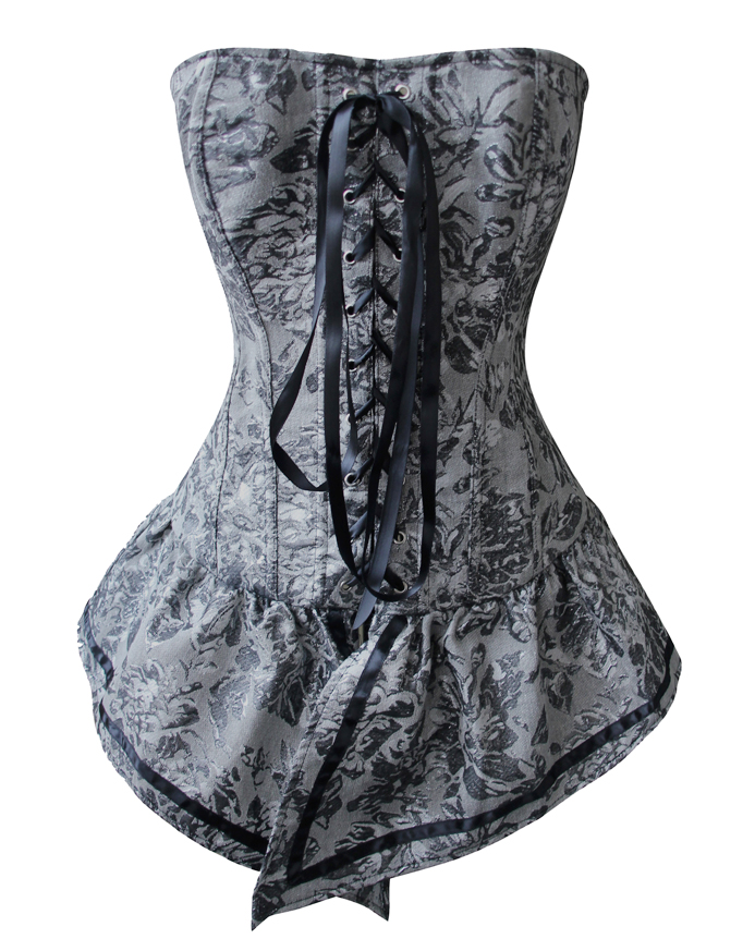 Palace Style Grey Brocade Jacquard Laceup Corset with Skirt N10895