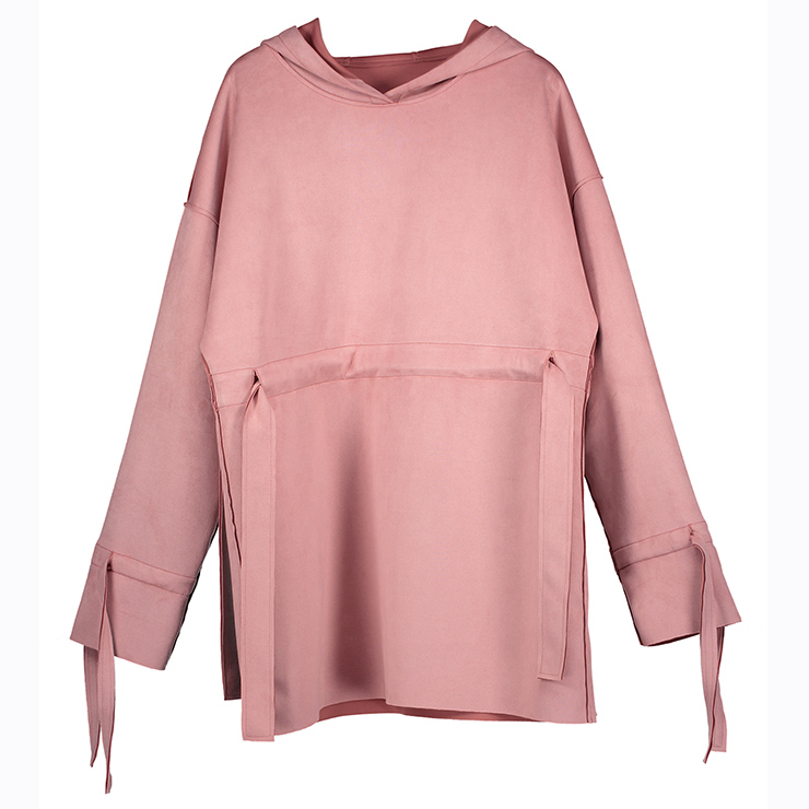Women's Pink Long Sleeve Hooded Mini Pullover Dress N15717
