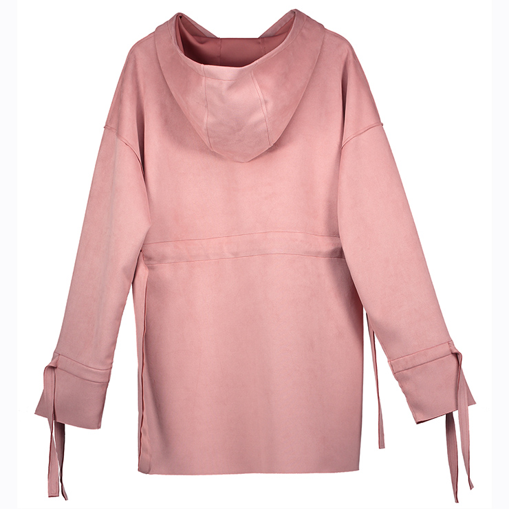 Women's Pink Long Sleeve Hooded Mini Pullover Dress N15717