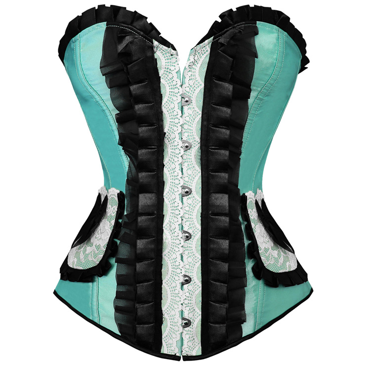 Pleated Lace Trimming Corset Green N4674