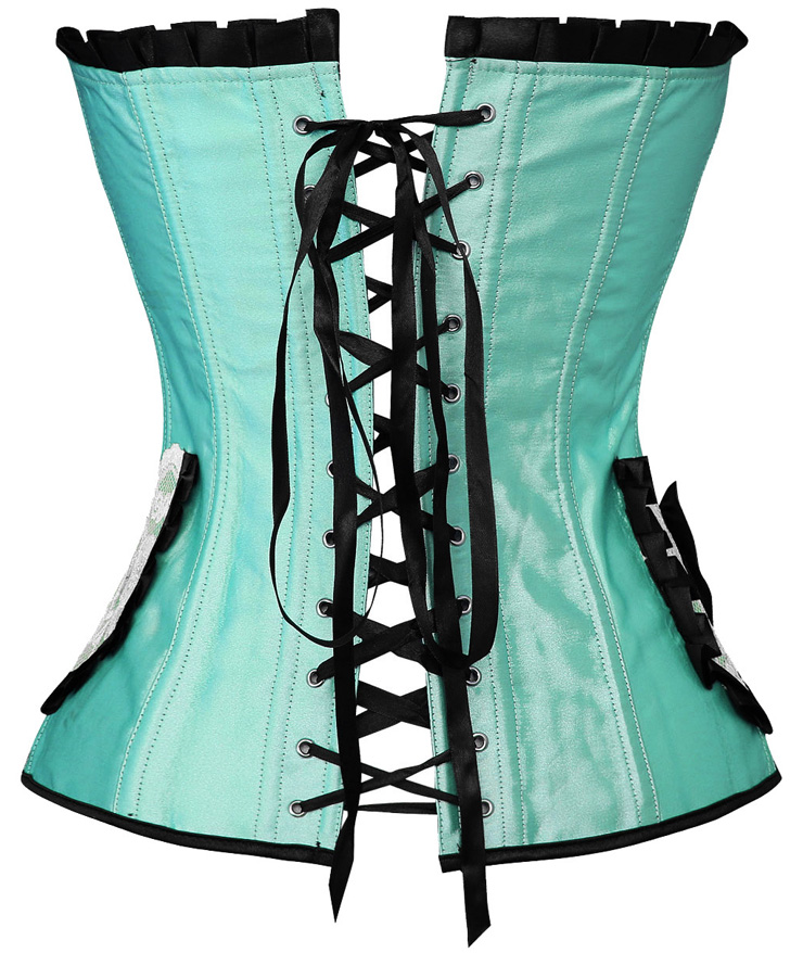 Pleated Lace Trimming Corset, Pleated Lace Corset Green, Corset Green, #N4674
