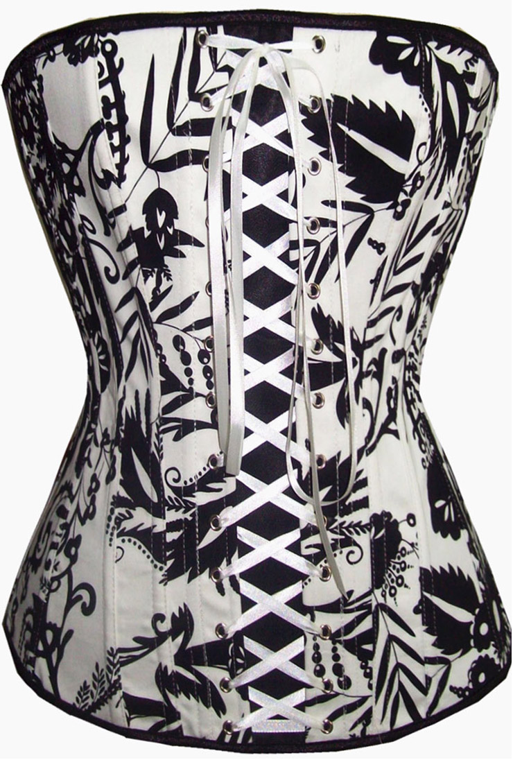 Printing Corset, Sexy Corset, White Corset with Black Flower Design Corset, #N5197