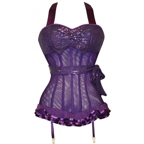 Purple Sequin Halter Top Corset N4870