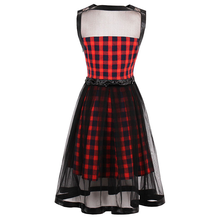 Stylish Round Neck Sleeveless Patchwork Pleated Hem Mini Dress