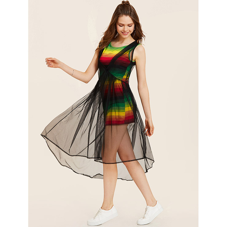Striped Round Neck Sleeveless Mini Dress main image 0