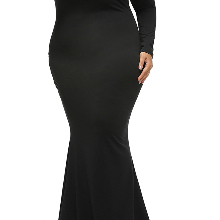 black long sleeve fishtail maxi dress