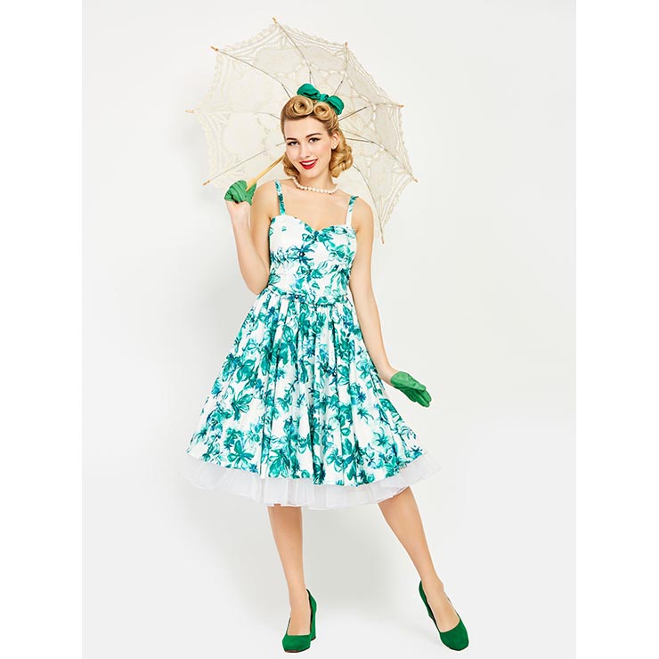 Sexy Women's Shoulder Straps Sweetheart Neckline Vintage Swing Dress N14291