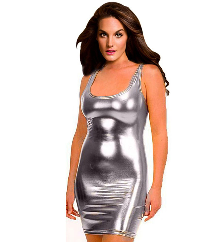 silver vinyl dress