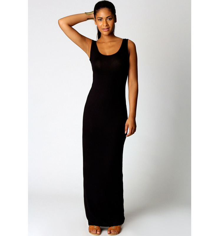 long black sleeveless maxi dress