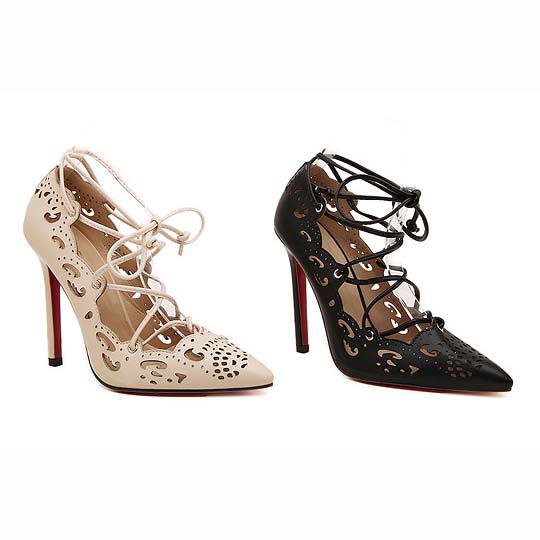 Apricot High Heels, Vintage Lady High Heels, Spring Shoes, Pointed Toe Lace-up High Heels, #SWS20342