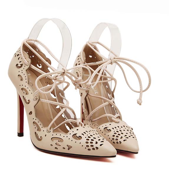 Apricot High Heels, Vintage Lady High Heels, Spring Shoes, Pointed Toe Lace-up High Heels, #SWS20342