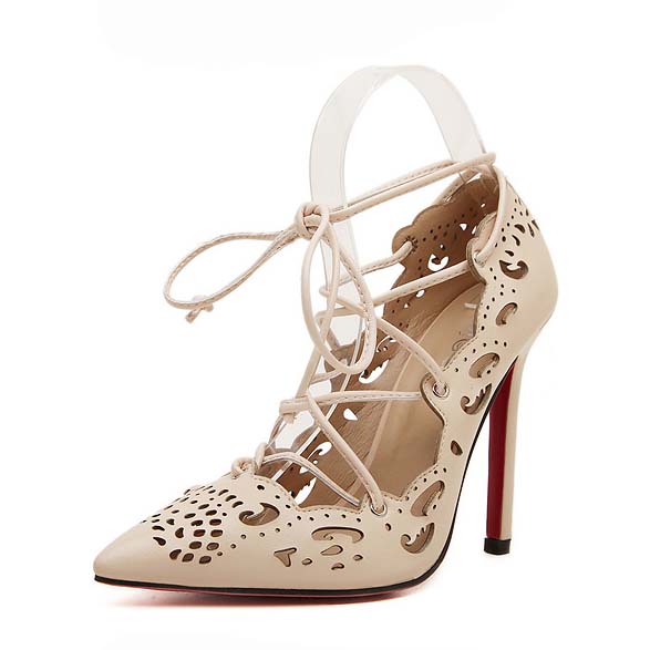 Apricot High Heels, Vintage Lady High Heels, Spring Shoes, Pointed Toe Lace-up High Heels, #SWS20342