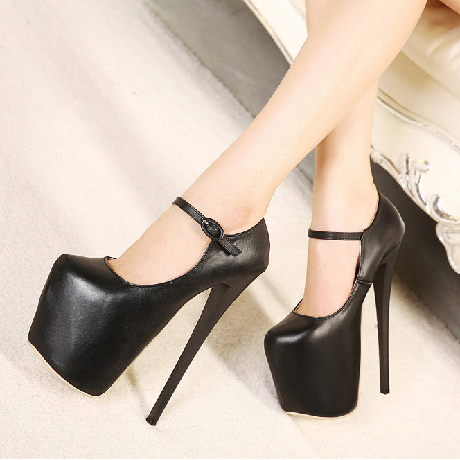Vintage Women's Black Ankle Wrap Super High Stiletto Shoes SWS20306