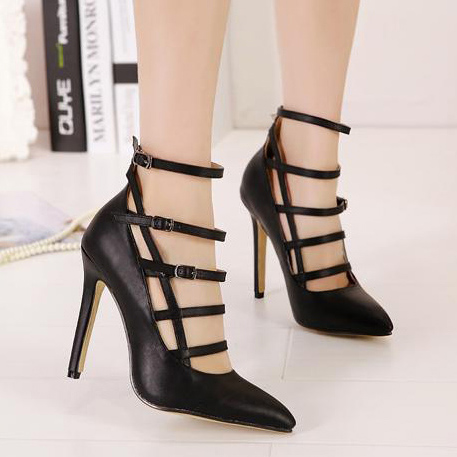Vintage Black Buckles Design High Heels SWS20343